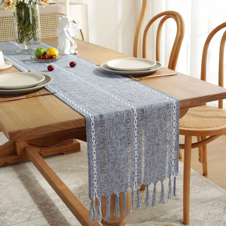blue Bohemian Table Runners with Tassels