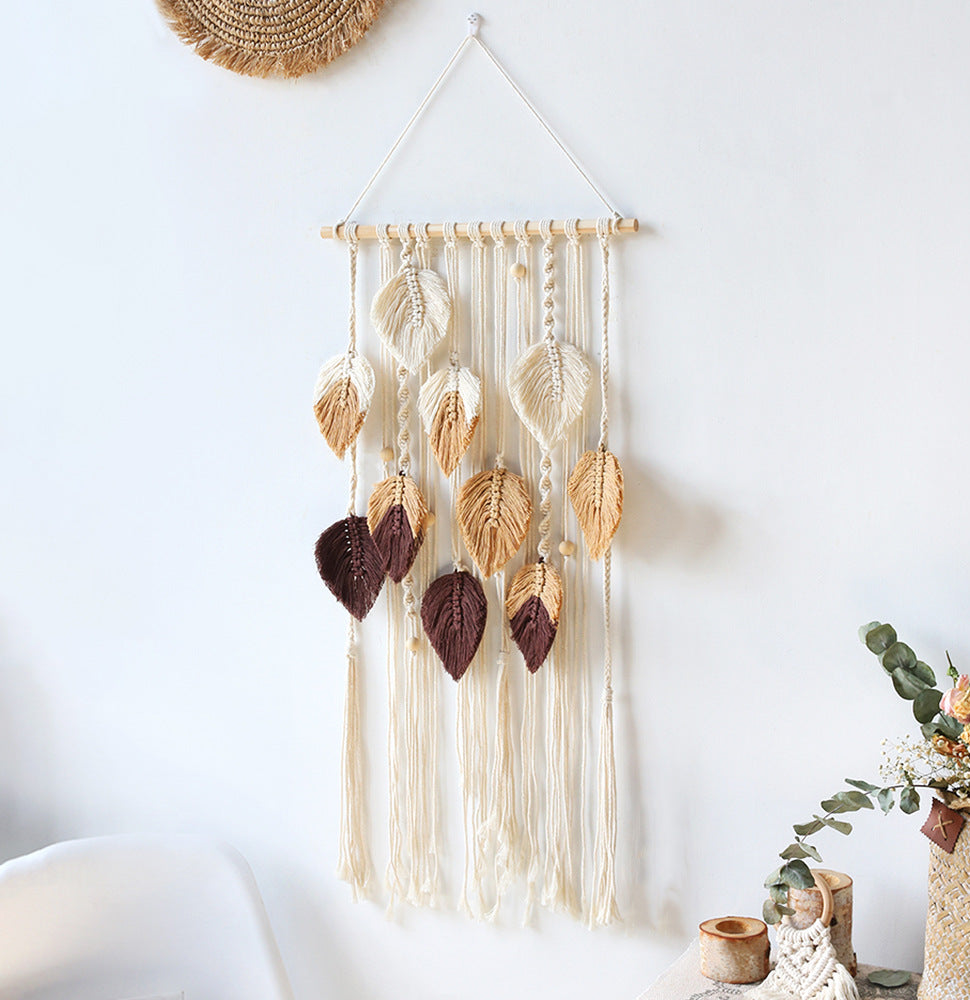 Bohemian Woven Wall Hanging with Leaves