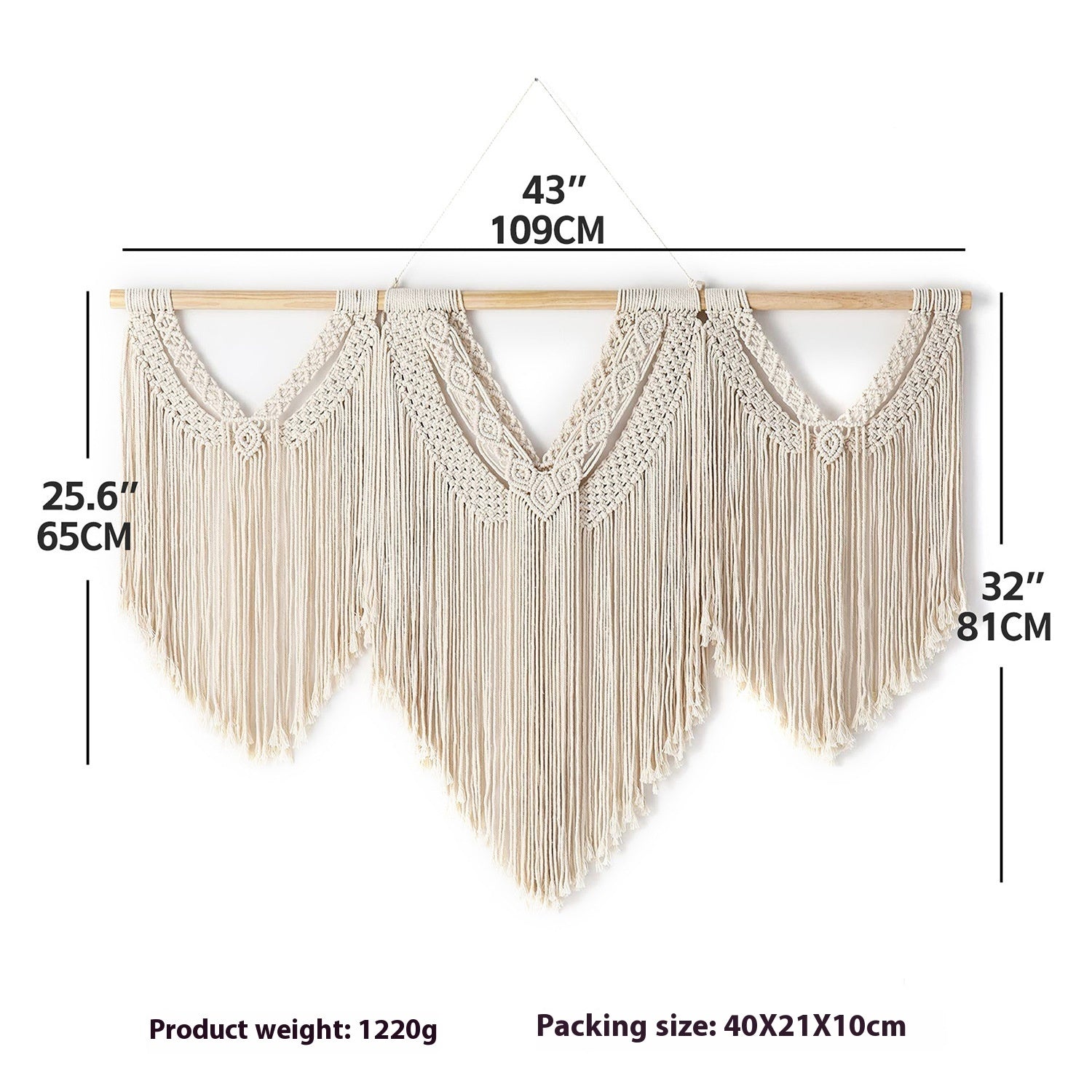 Large Beige Bohemian Wall Macrame