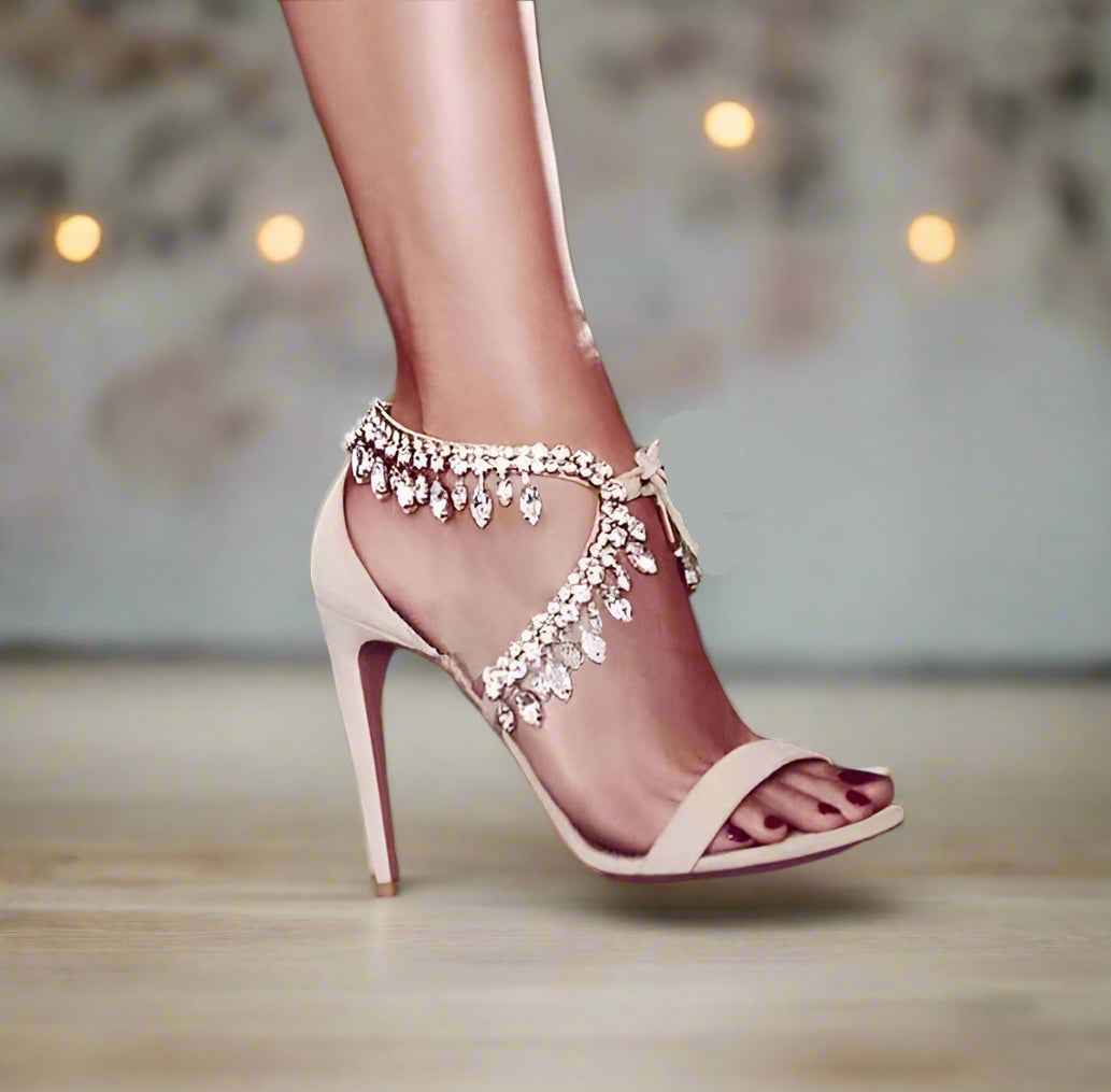 Bohemian Wedding Heels with Rhinestone Tassels