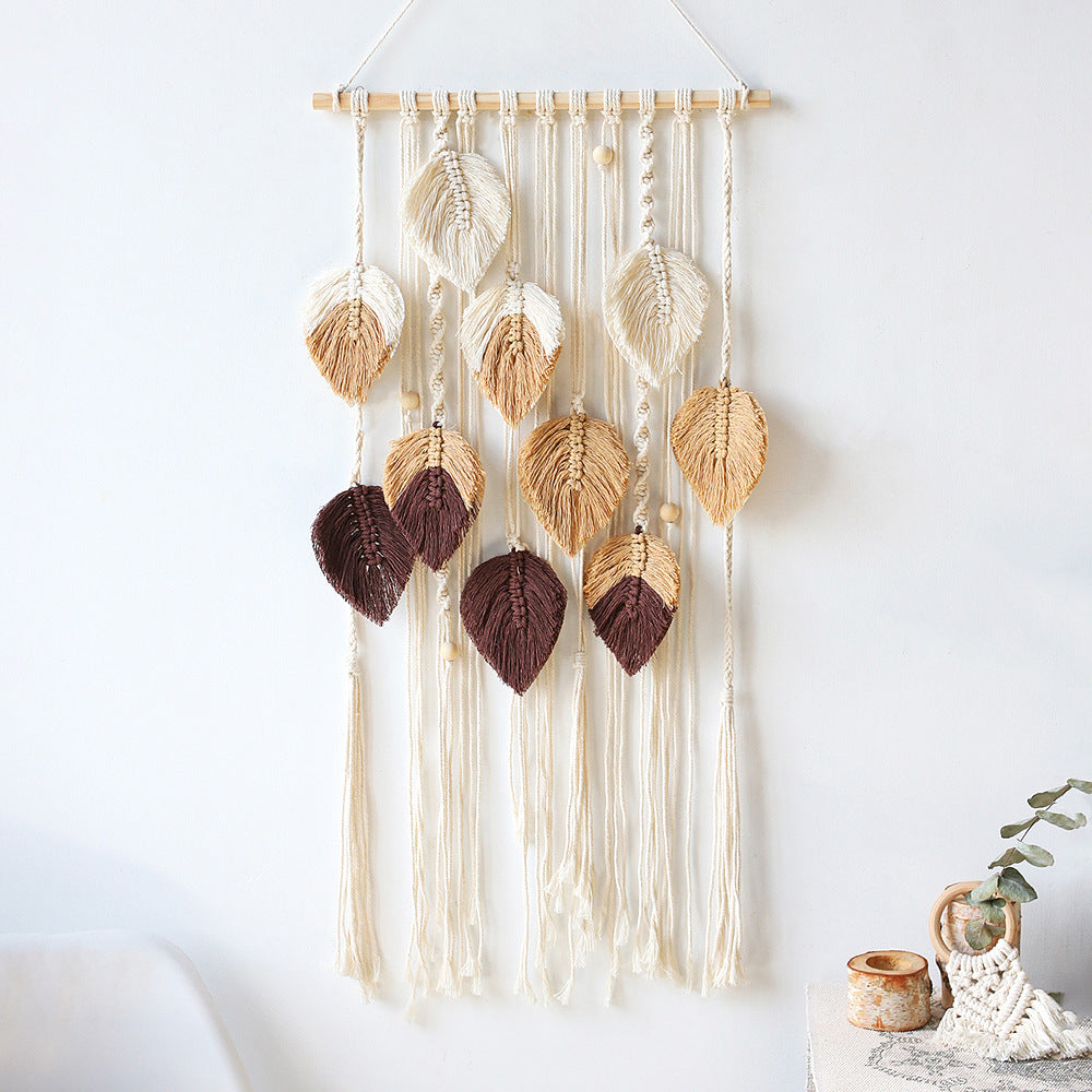 Bohemian Woven Wall Hanging with Leaves