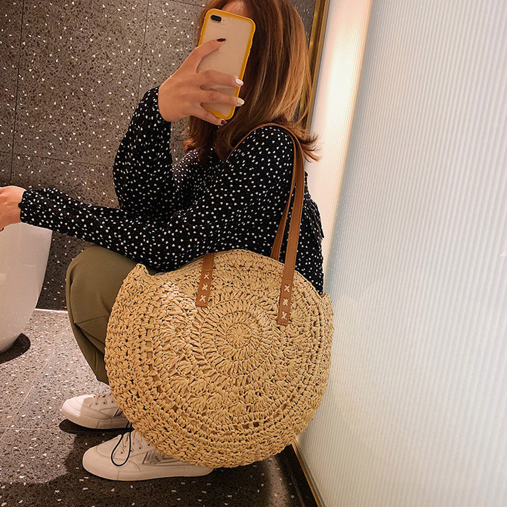 Bohemian Large Round Straw Bag for Women