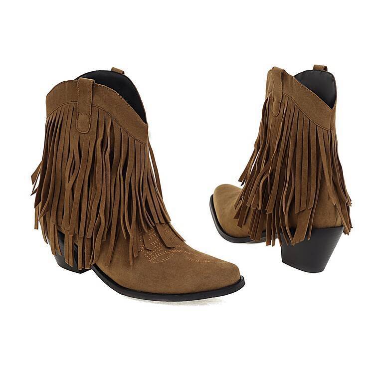 brown Boho Ankle High Fringed Boots