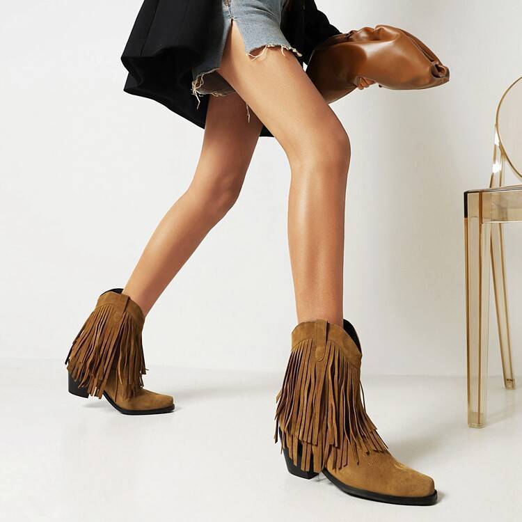 heeled Boho Ankle High Fringed Boots
