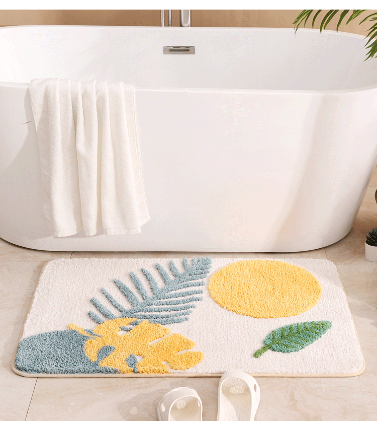 Boho Bath Rugs with Plant Design