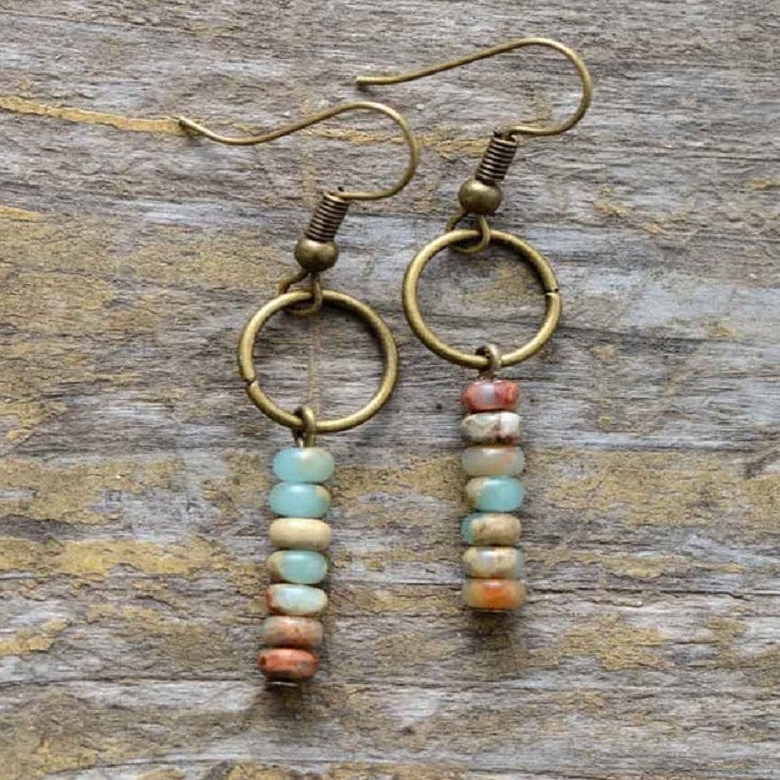 Boho Bead Earrings in Brown and Blue