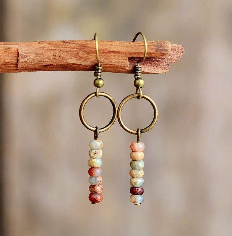Boho Bead Earrings in Brown and Blue