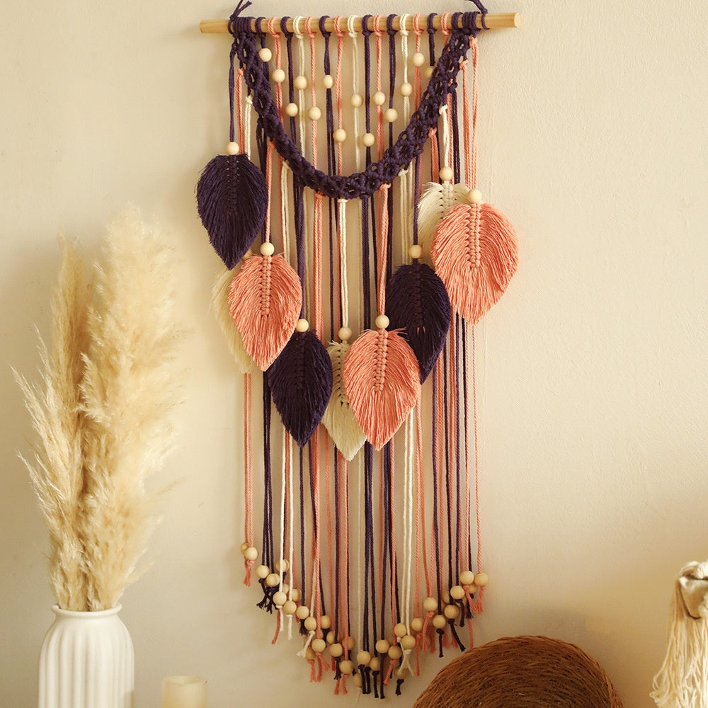 pink Boho Beaded Fringe Macrame Hanging