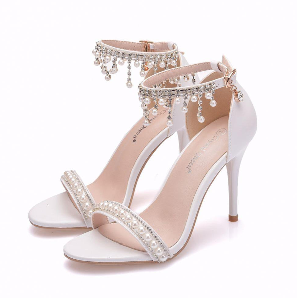 Boho Bridal Heels with Crystals and Beaded Tassels
