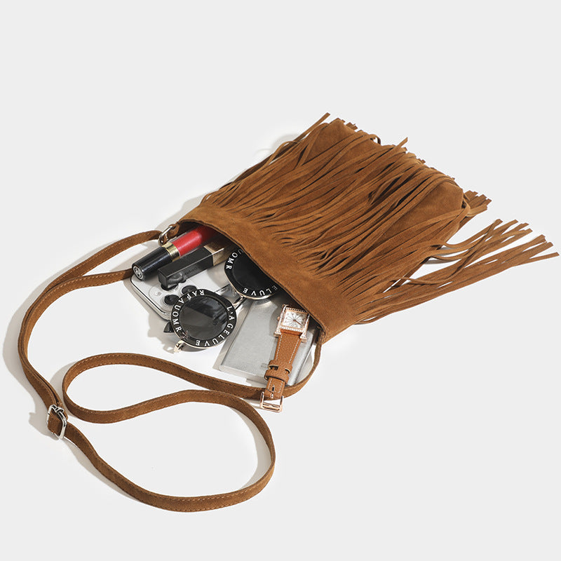 Boho Brown Fringed Suede Bag