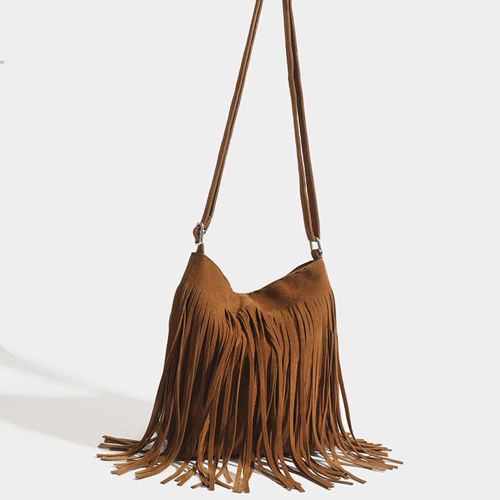 Boho Brown Fringed Suede Bag