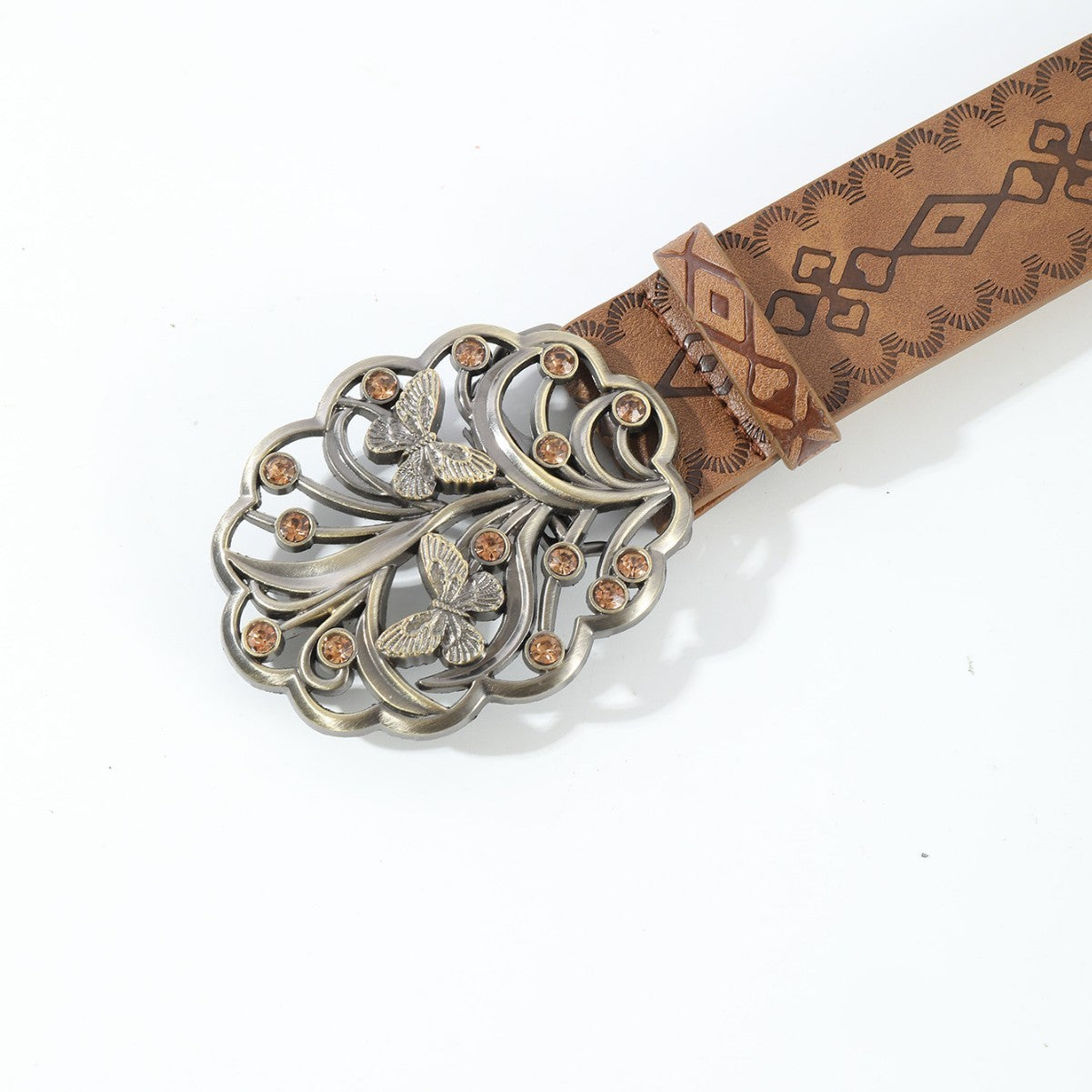 Belt with decorative buckle on a white background