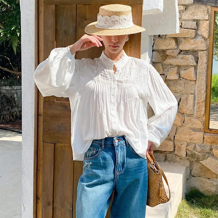 White Boho Chic Long Sleeve Shirts