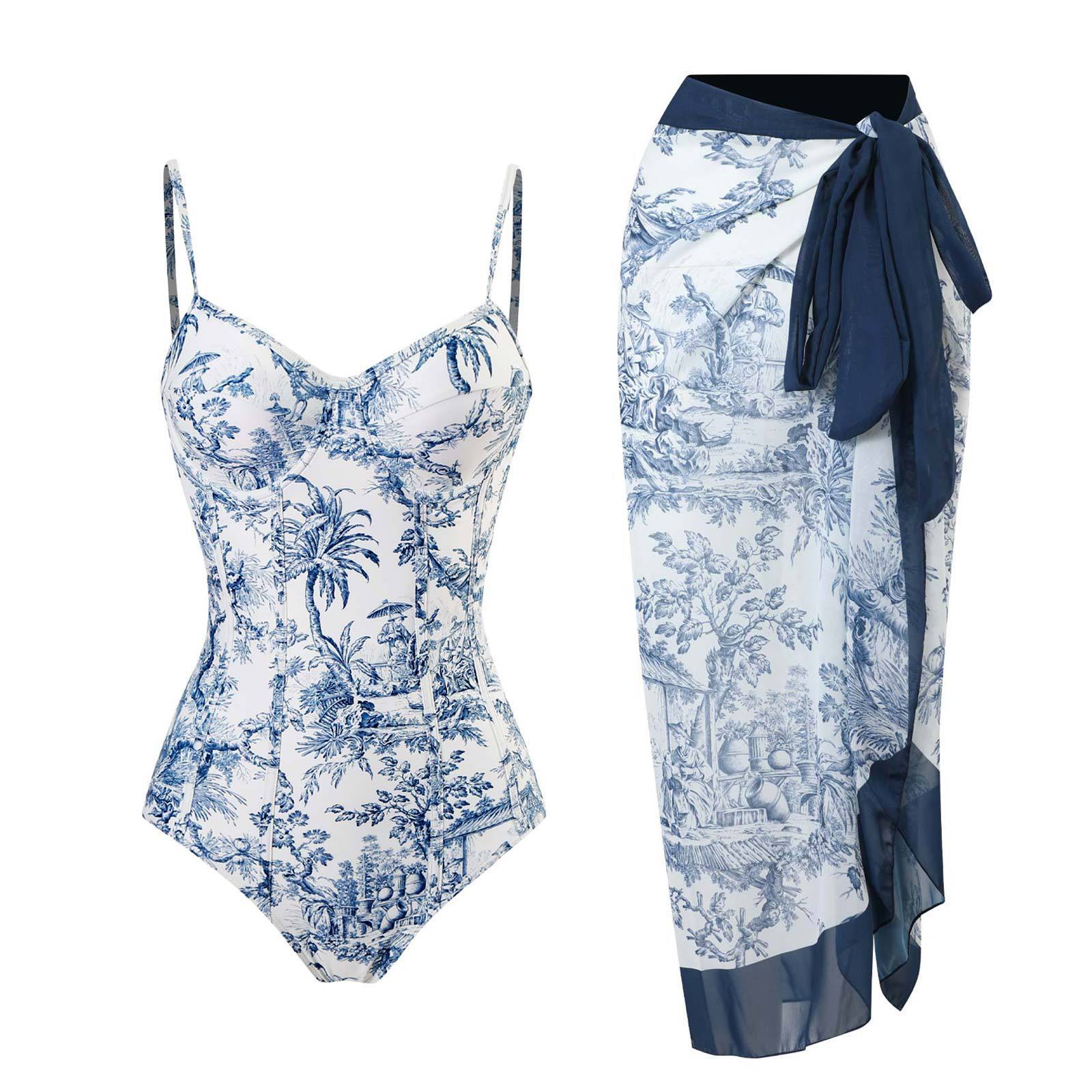 Boho Chic One Piece Swimwear and Skirt Cover Up Set