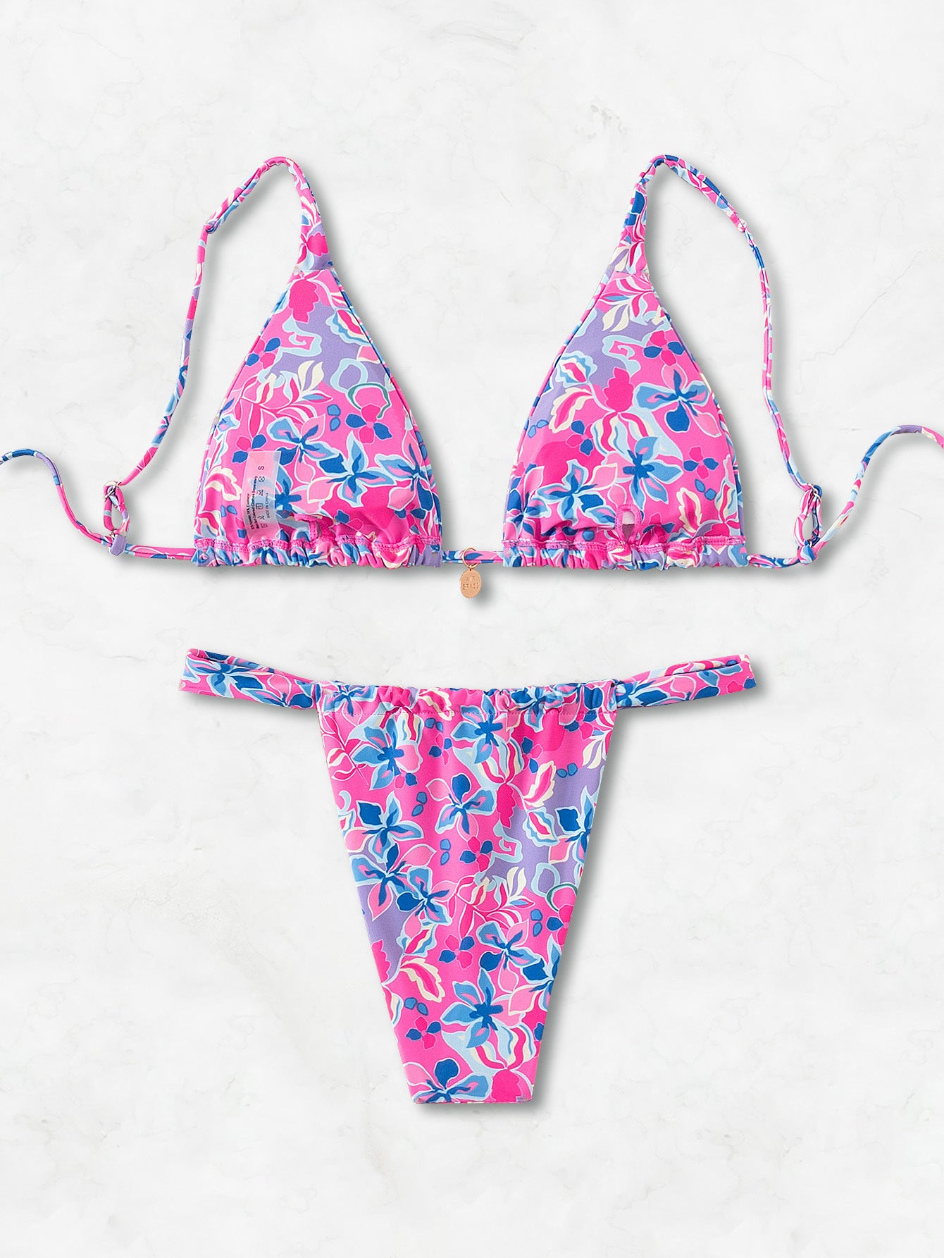 neon Boho Chic Printed Triangle Bikini Set