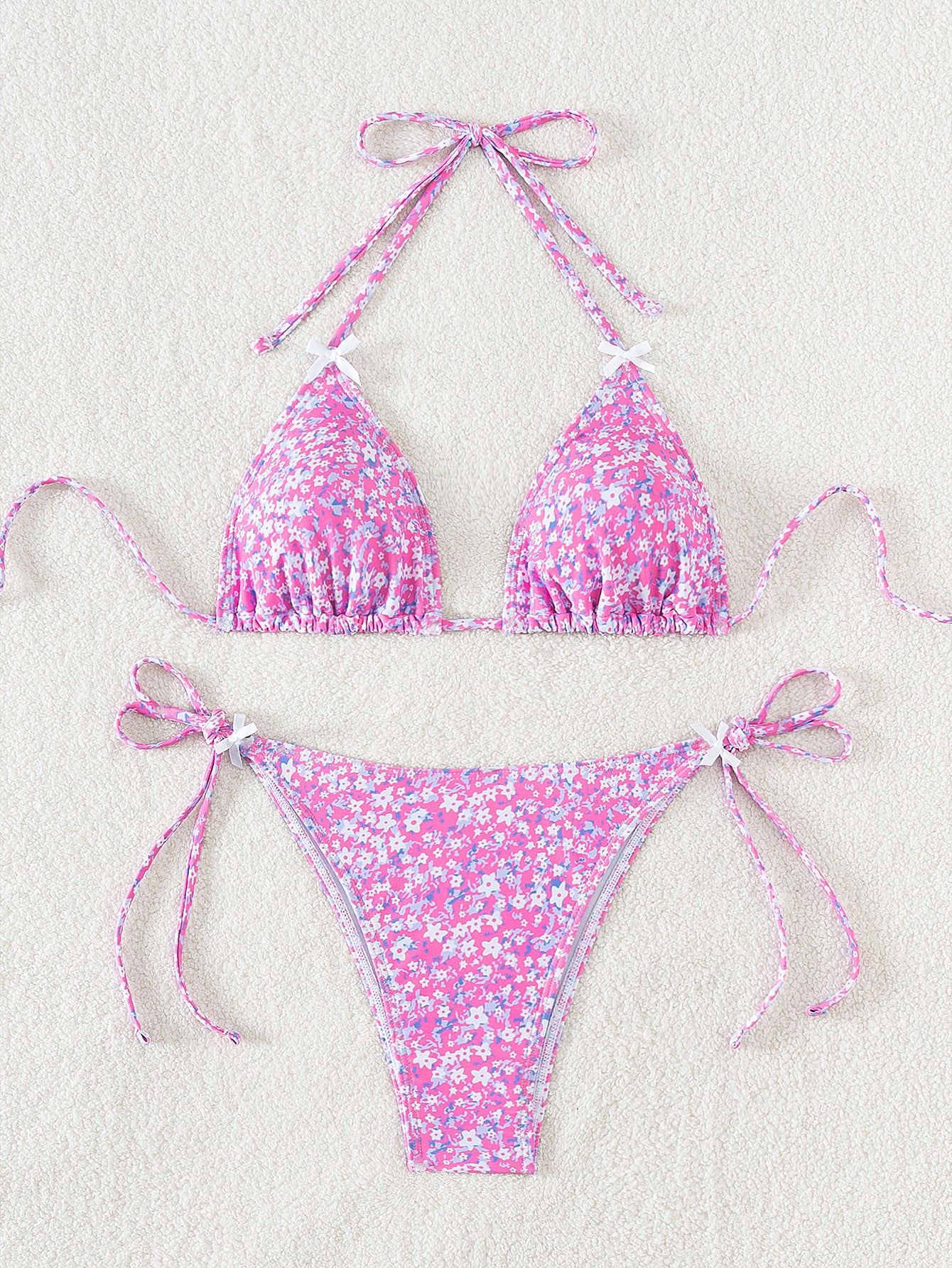 purple Boho Chic Printed Triangle Bikini Set