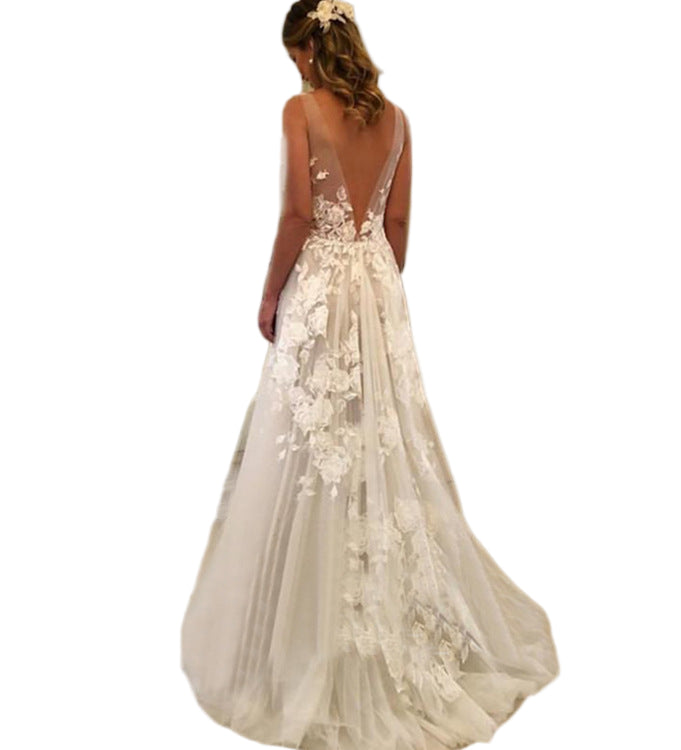 Boho Chic A-Line Wedding Dress with Floral Embroidery