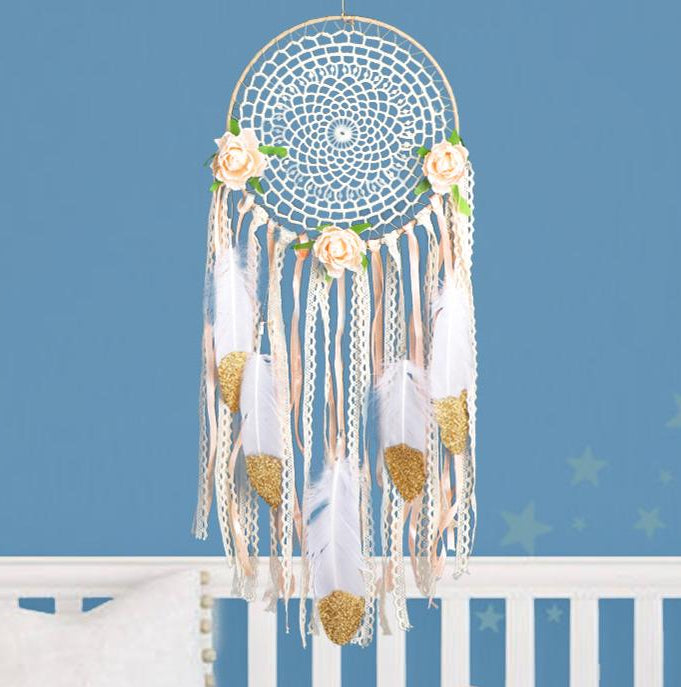 Bohemian Dreamcatcher with Flowers and Feathers