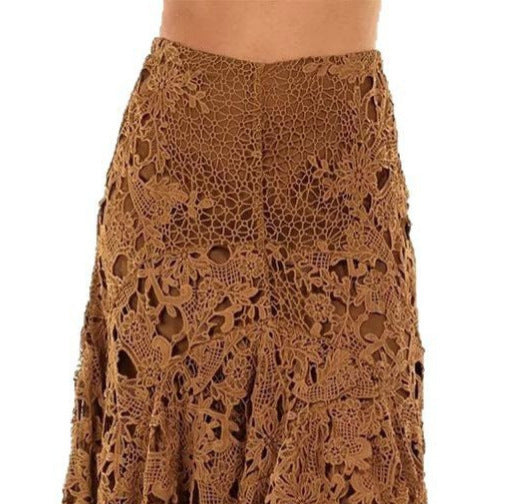 Brown lace skirt on a white background
