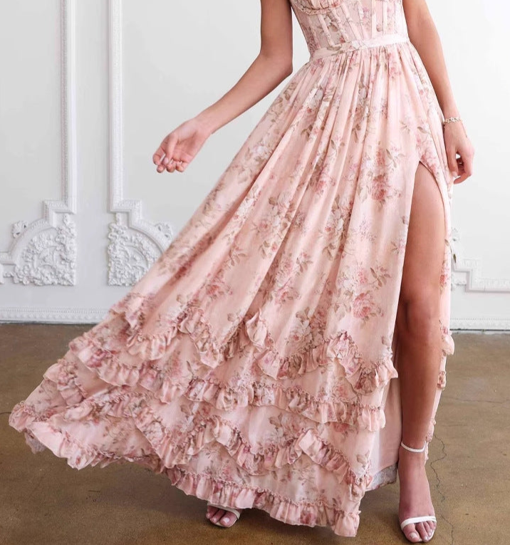 Boho Floral Corset Tulle Prom Dress