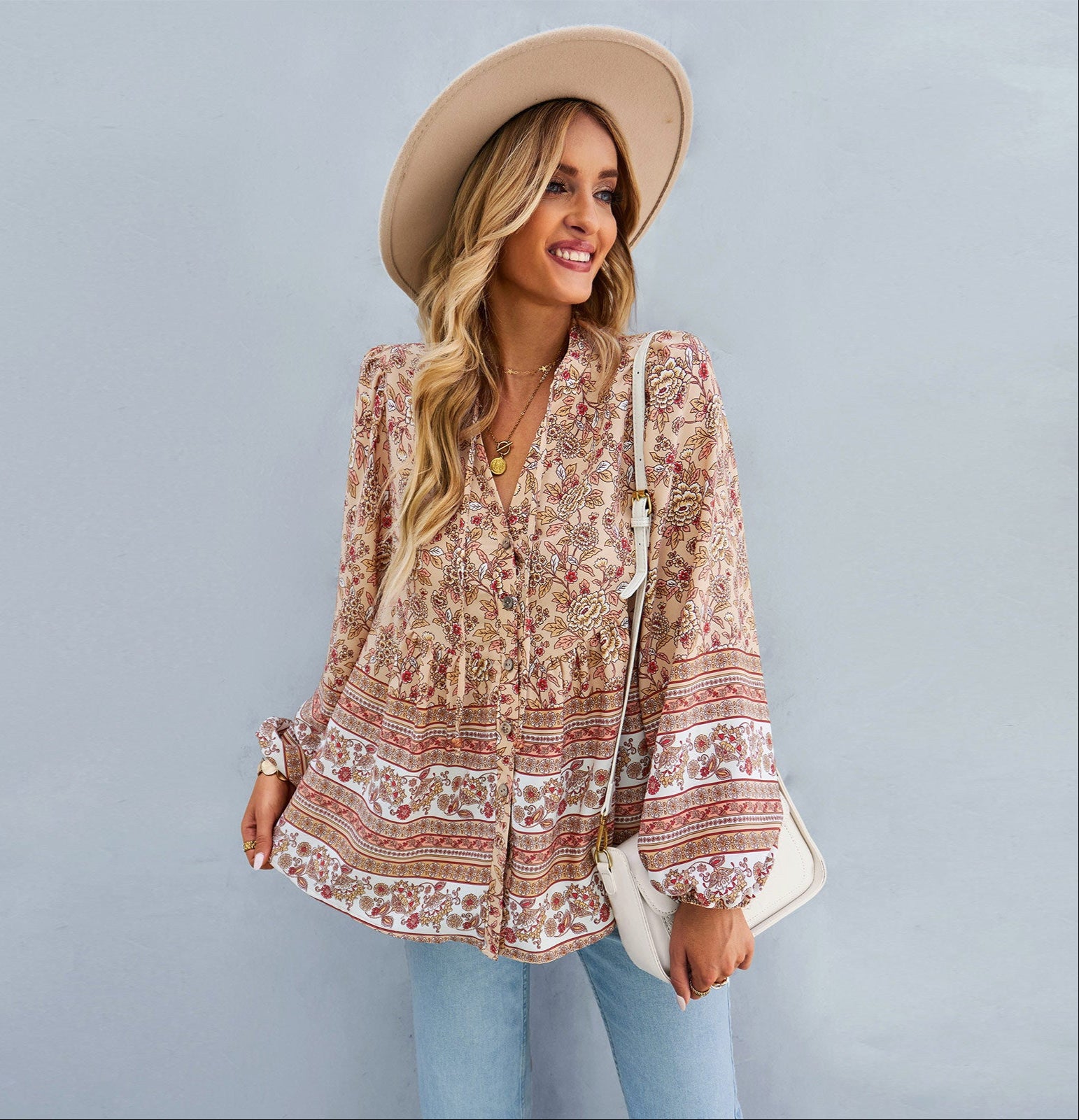 Boho Floral Print Shirt for Women