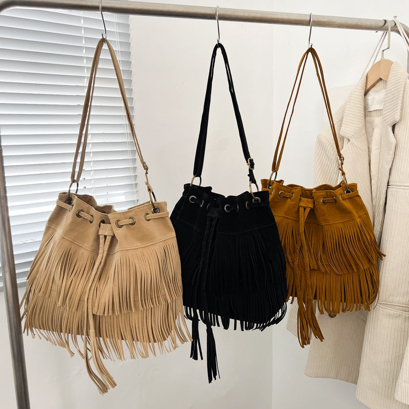 Boho Fringe Bucket Bag