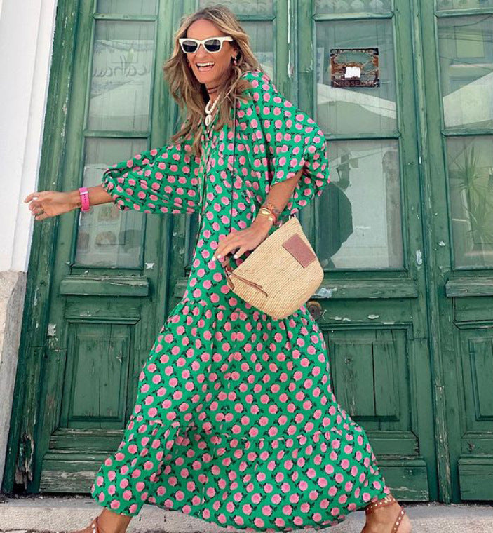 Bohemian Geometric Print Maxi Dress