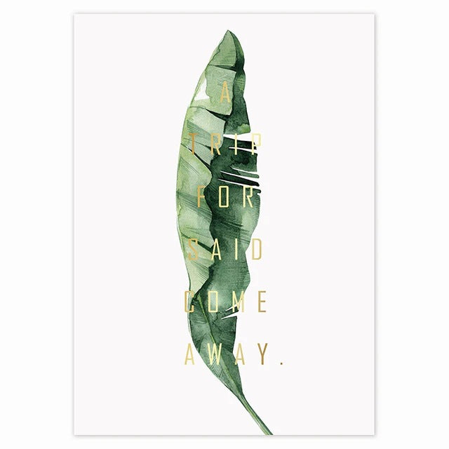 Green leaf design with text on a white background