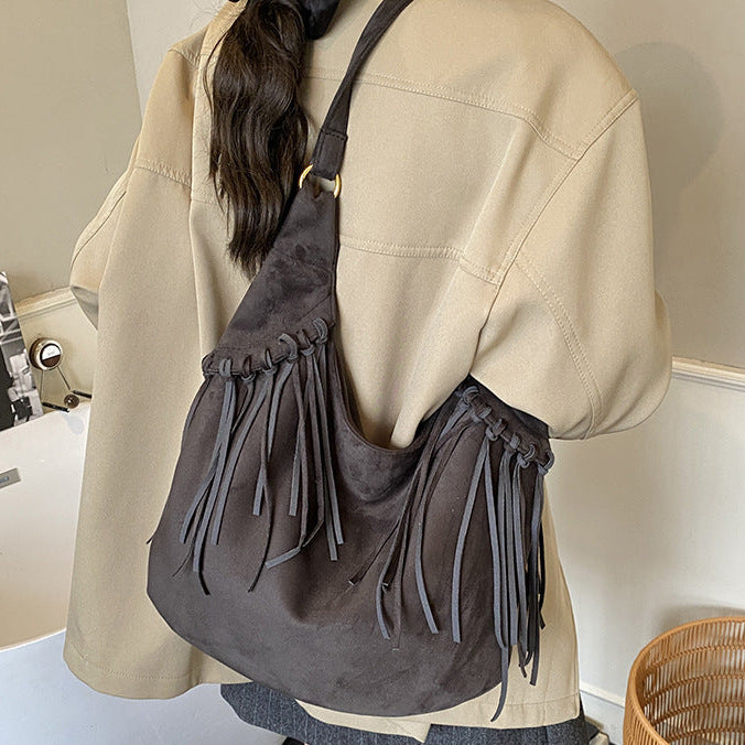 Boho Large Hobo Bag with Fringe Detail