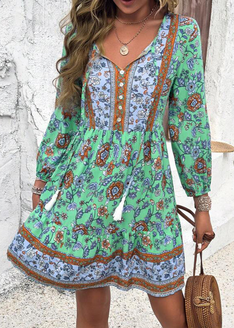 Boho Long Sleeve Mini Dress