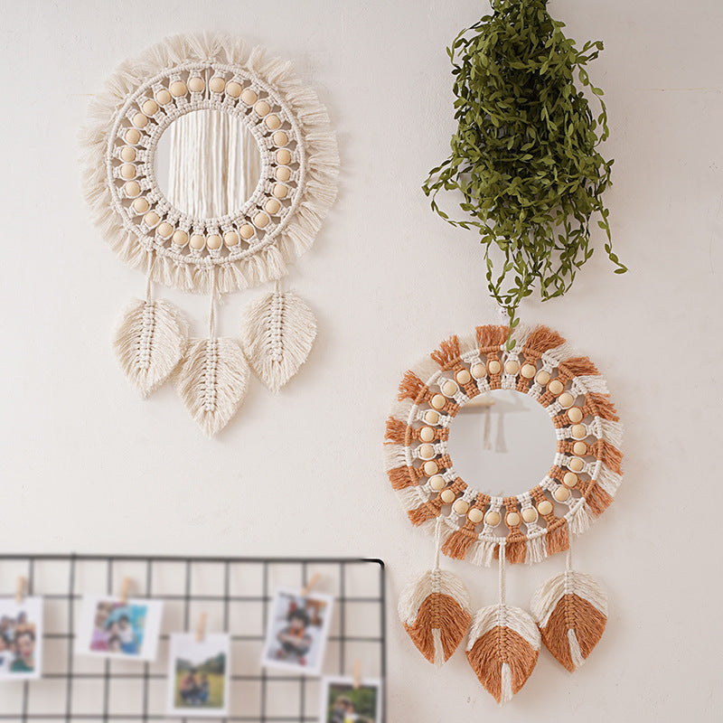 Boho Macrame Mirror with Leaves