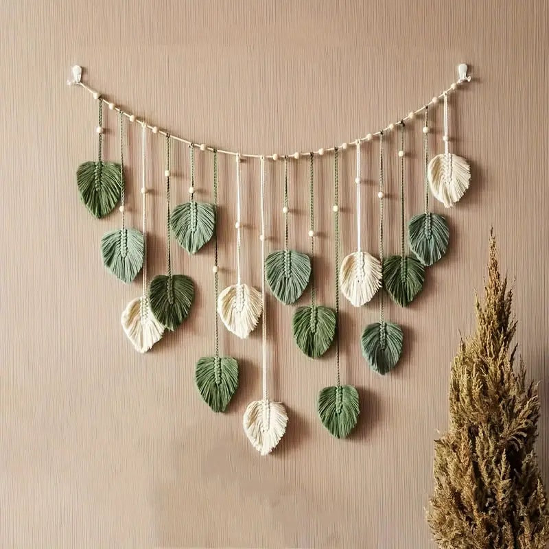 Boho Macrame Wall Hanging with Leaves