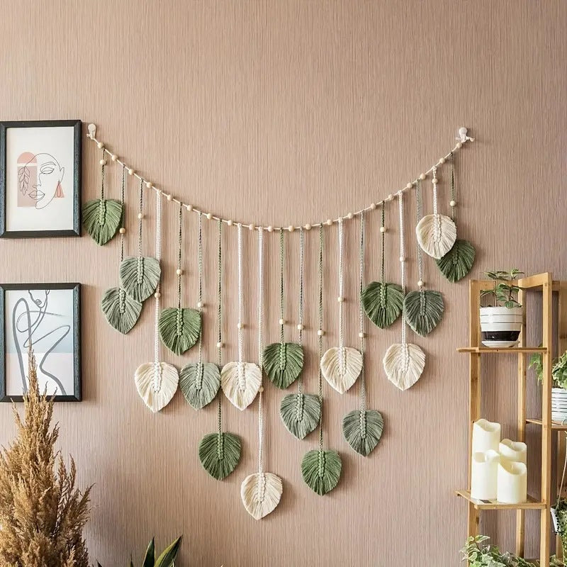 Boho Macrame Wall Hanging with Leaves