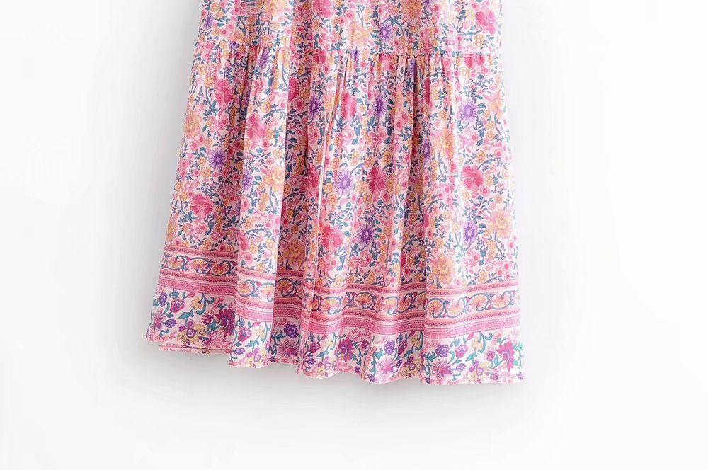 Floral skirt with pink and purple pattern on a white background