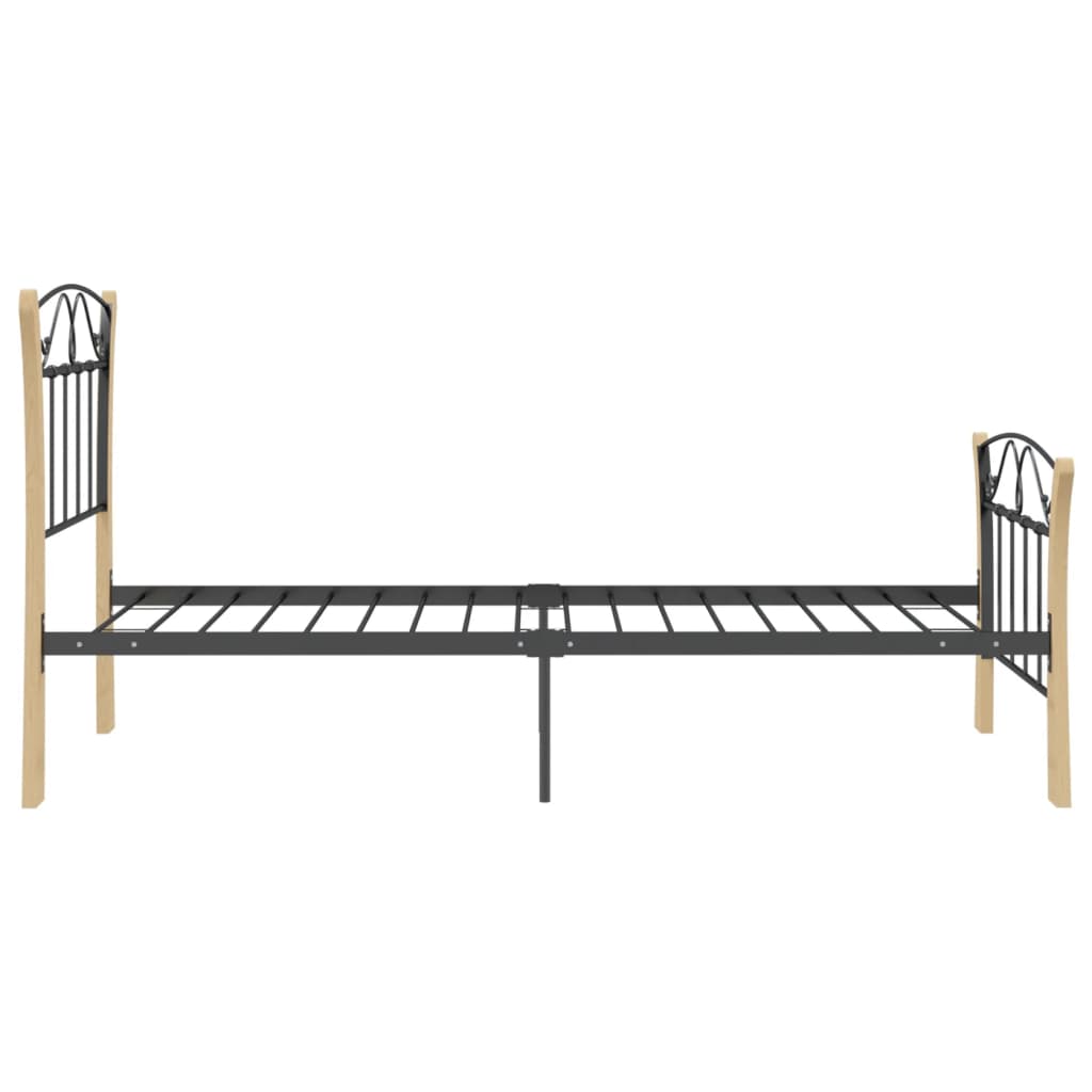 Boho Black Metal Bed Frame with Wood