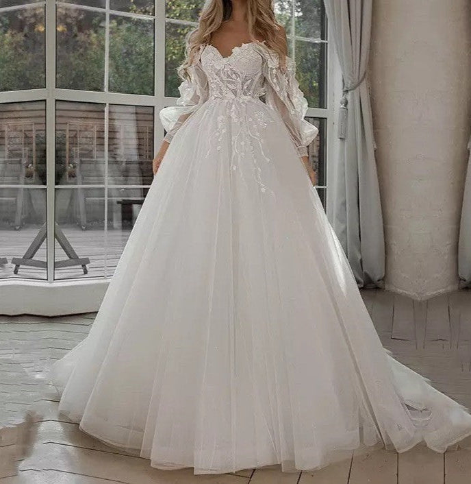 Boho Off Shoulder Long Sleeved Wedding Gown