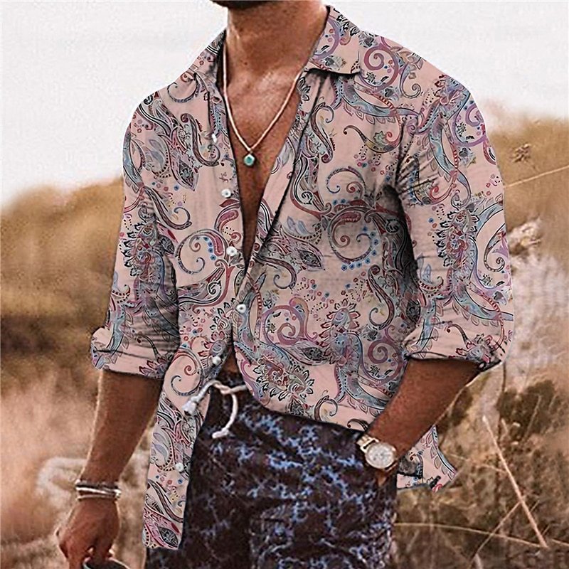 Boho Paisley Shirt for Men with Long Sleeves