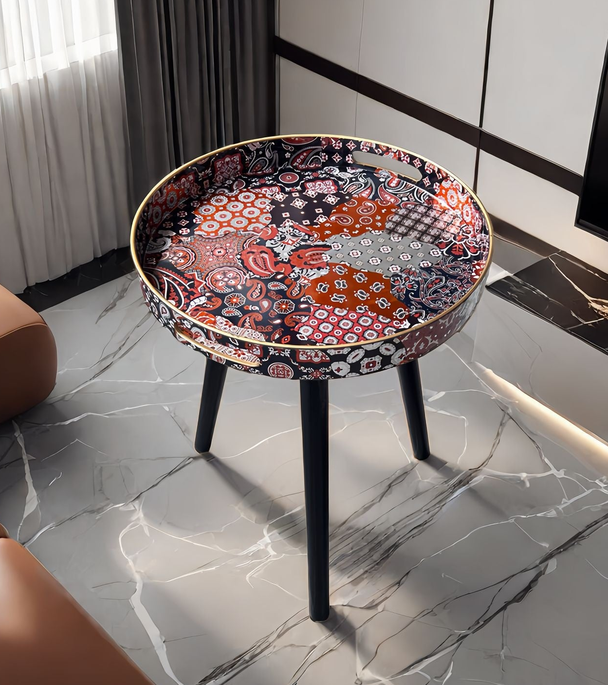 Boho Pattern Small Round Side Table