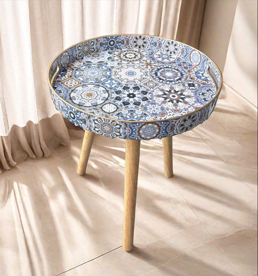 Boho Patterned Small Round Side Table