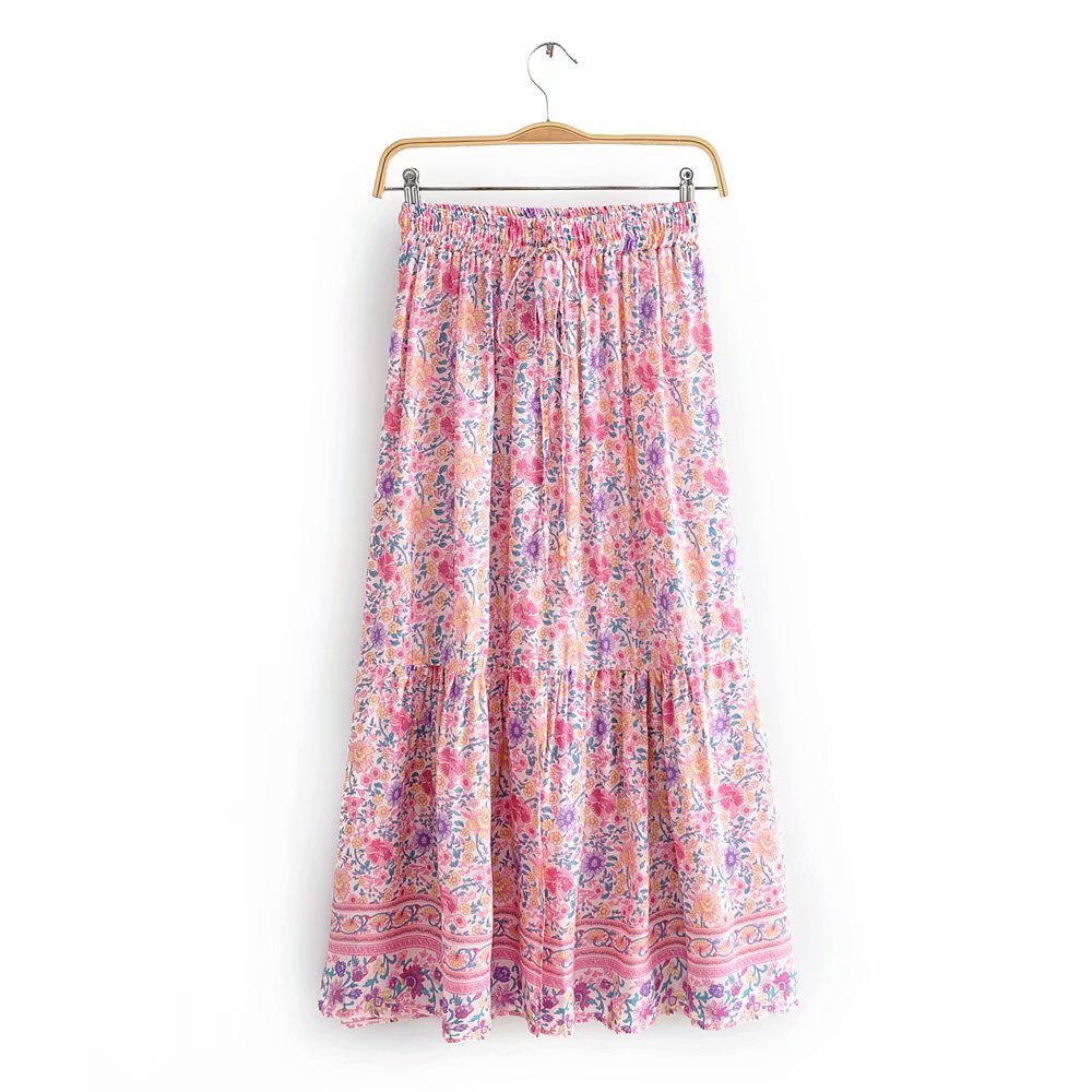 Boho Pink Floral Maxi Skirt