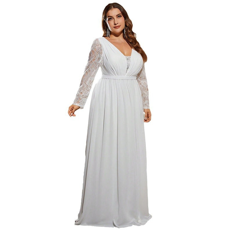Long Sleeve Boho Plus Size Wedding Dress