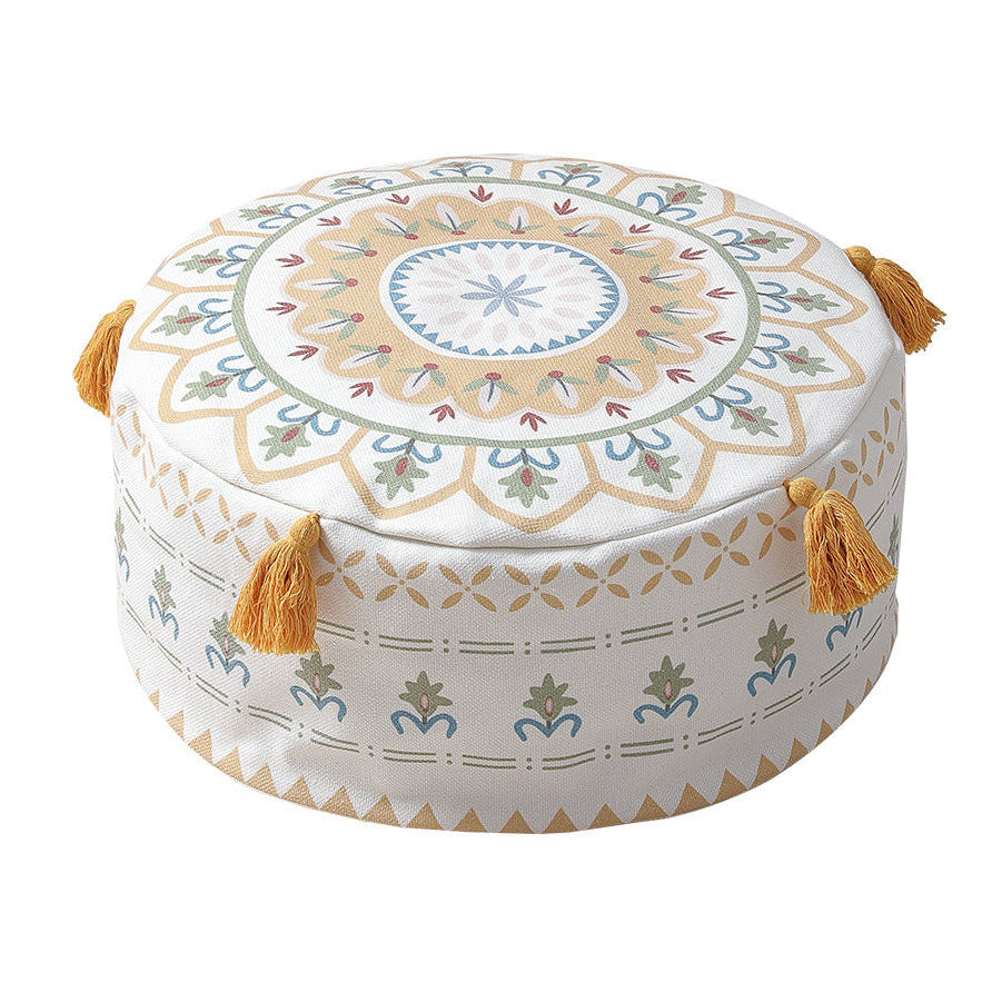 Boho Print Poufs with Tassels