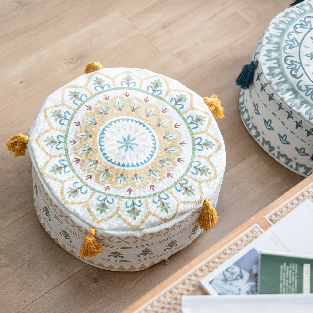 Boho Printed Pouf with Tassels