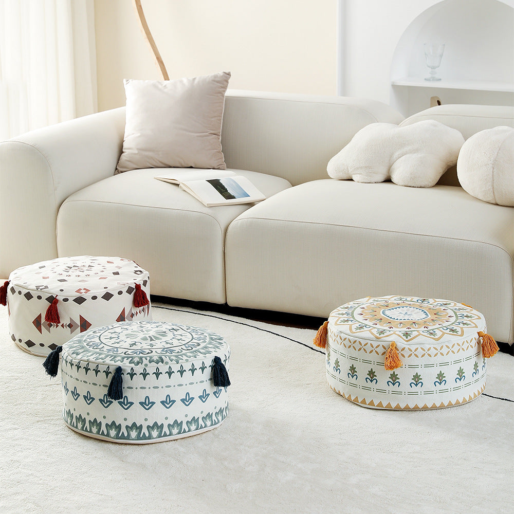 Boho Printed Poufs Tassels