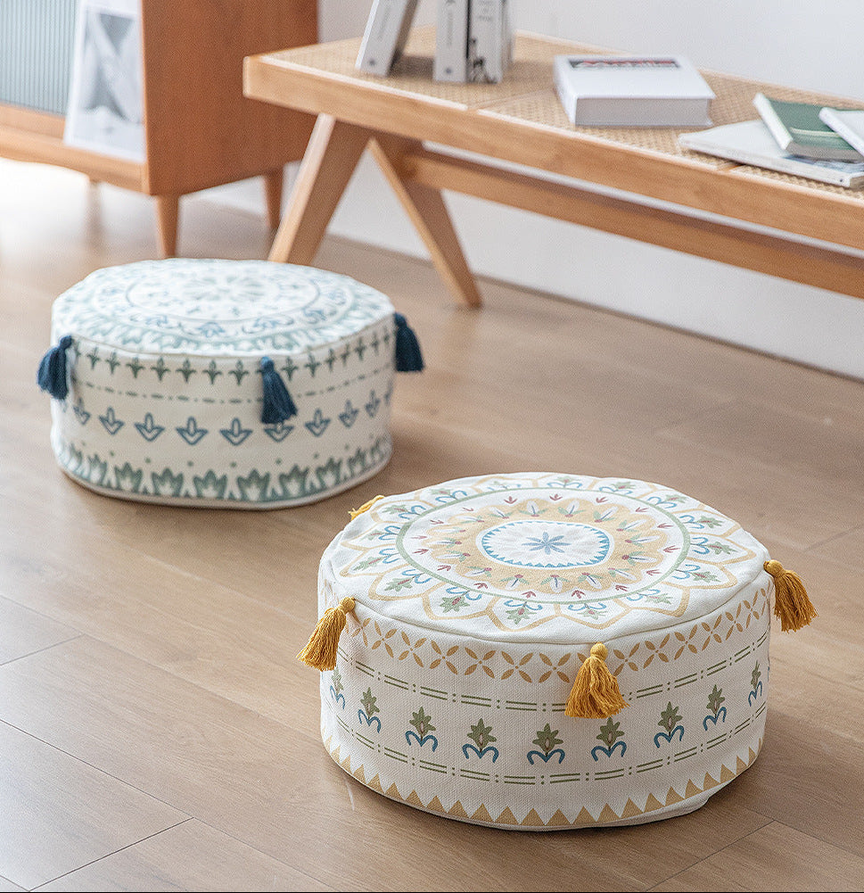 Boho Printed Poufs with Tassels