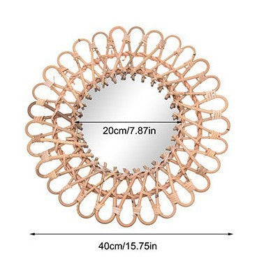Boho Rattan Round Wall Mirror