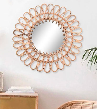 Boho Rattan Round Wall Mirror