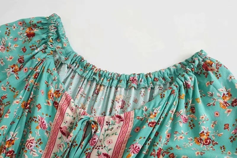 Boho Short Sleeve Maxi Dress blue