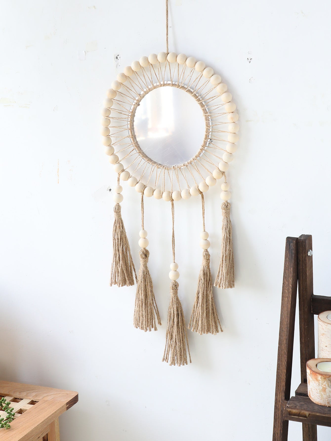 Boho Style Mirror with Tassels and Beads