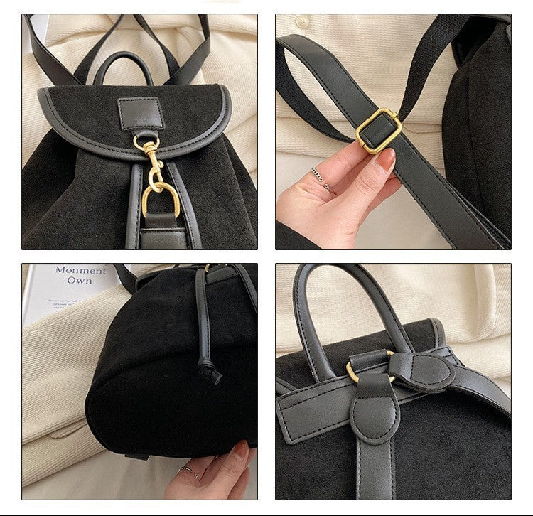 black Boho Suede Backpack Bag